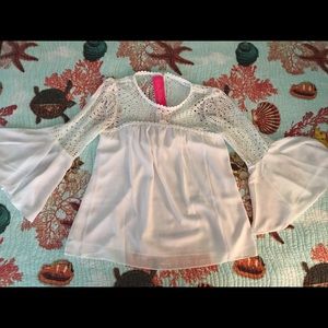 Lilly Pulitzer top with bell sleeves and lace yoke